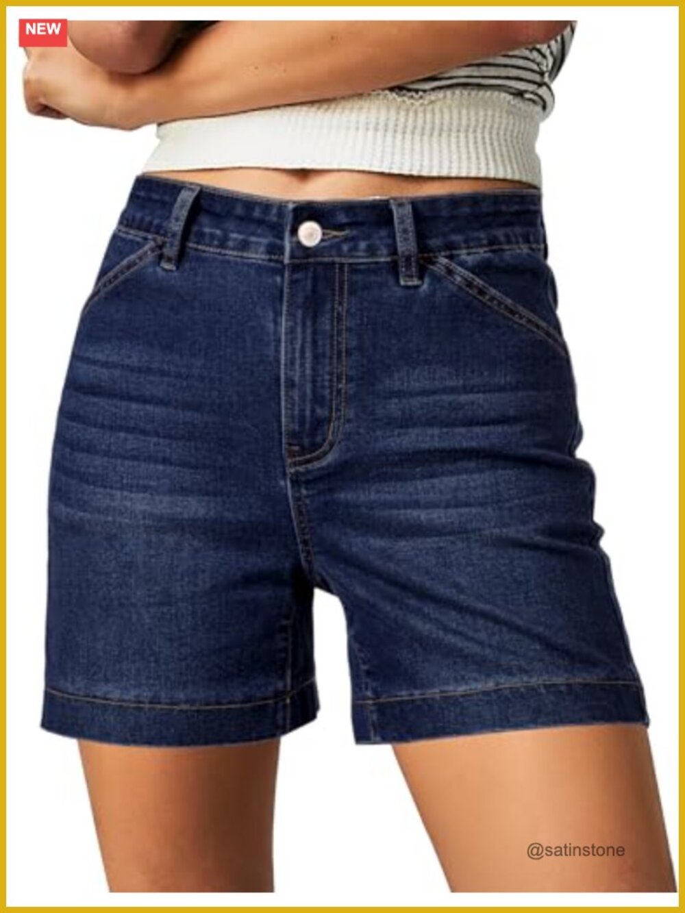 High Waisted Stretch Denim Jean Shorts 5 Inch Inseam